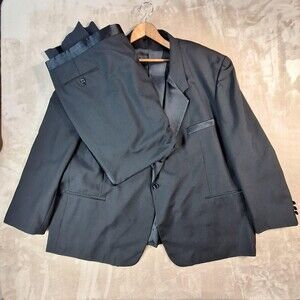 Gerald Austin Suit Mens 58 50x29 Black Poly Wool Ventless 2 Btn 2 Piece Tuxedo